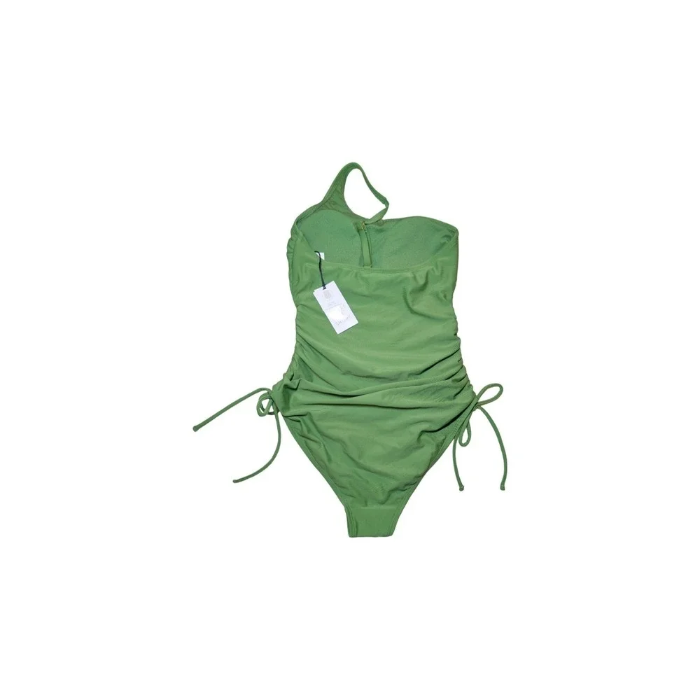 ⭐D1 Shade & Shore Scrunch Side W Bow One Piece One Shoulder Swimsuit Green - XS
